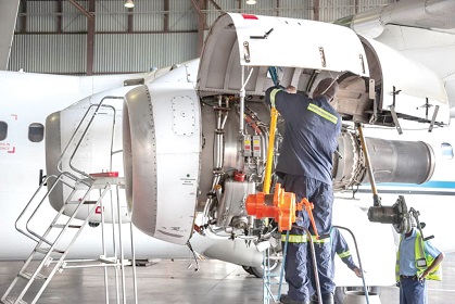 An aircraft being serviced at MRO facility An aircraft being serviced at MRO facility